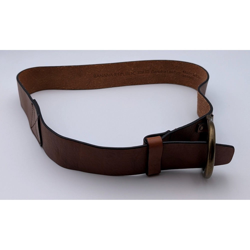 Banana Republic Womens Brown Leather D-Ring Belt Antique Brass Buckle Size XS
